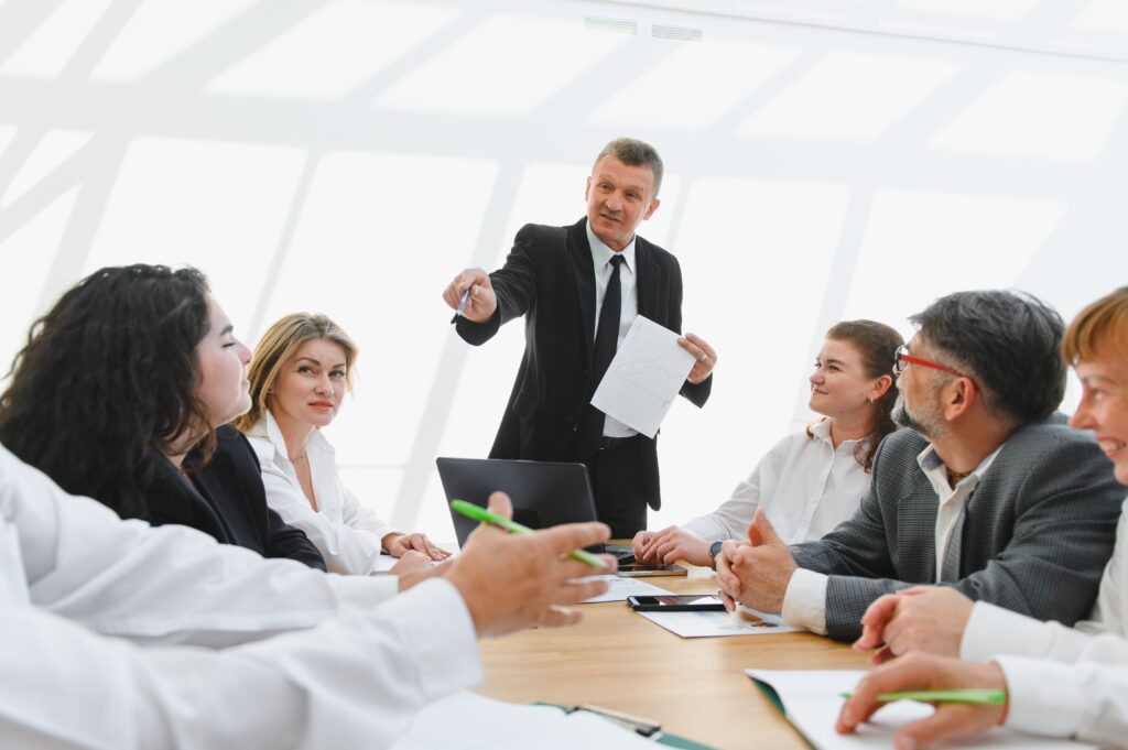 A direct marketing team working together.